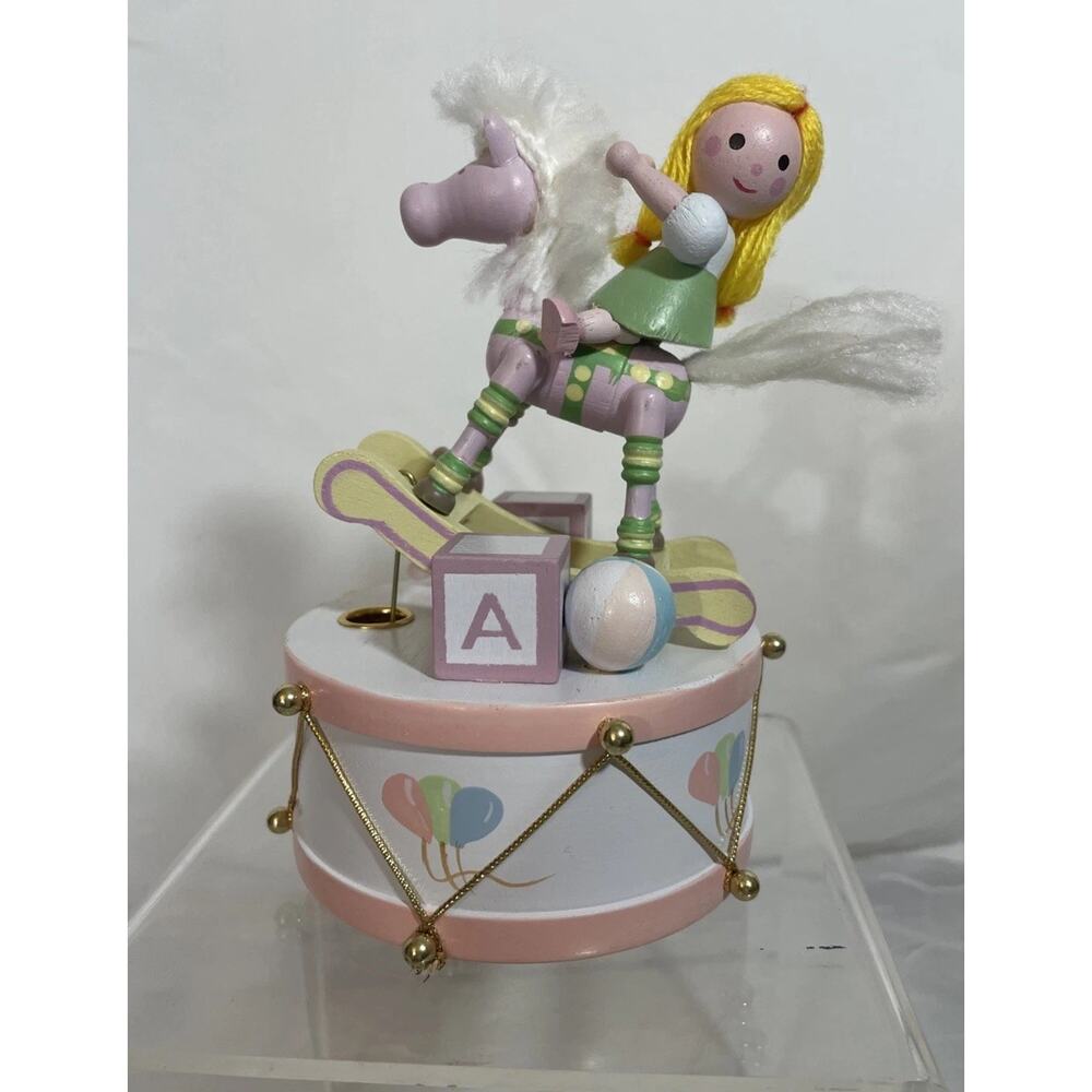 Babes In Toyland Music Box Pink With Blonde Girl Riding Rocking Horse NWOT Mint